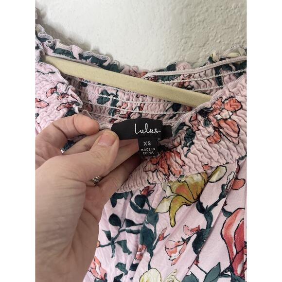 Lulus Hello, Darling Blush Pink Floral Dress sz Xsmall Off the Shoulder Sundress - Picture 5 of 5